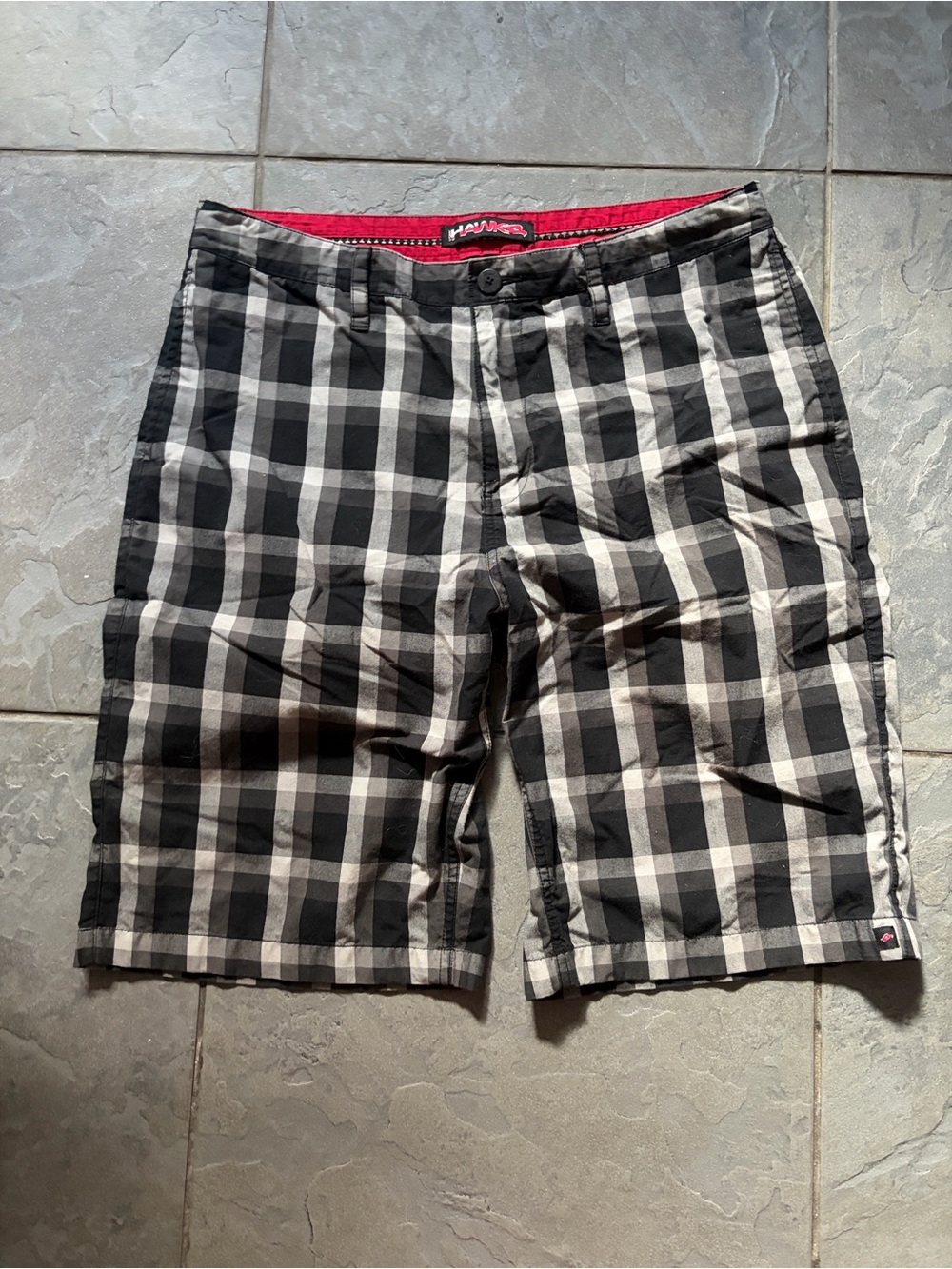 Tony Hawk Black and White Plaid Cargo Shorts